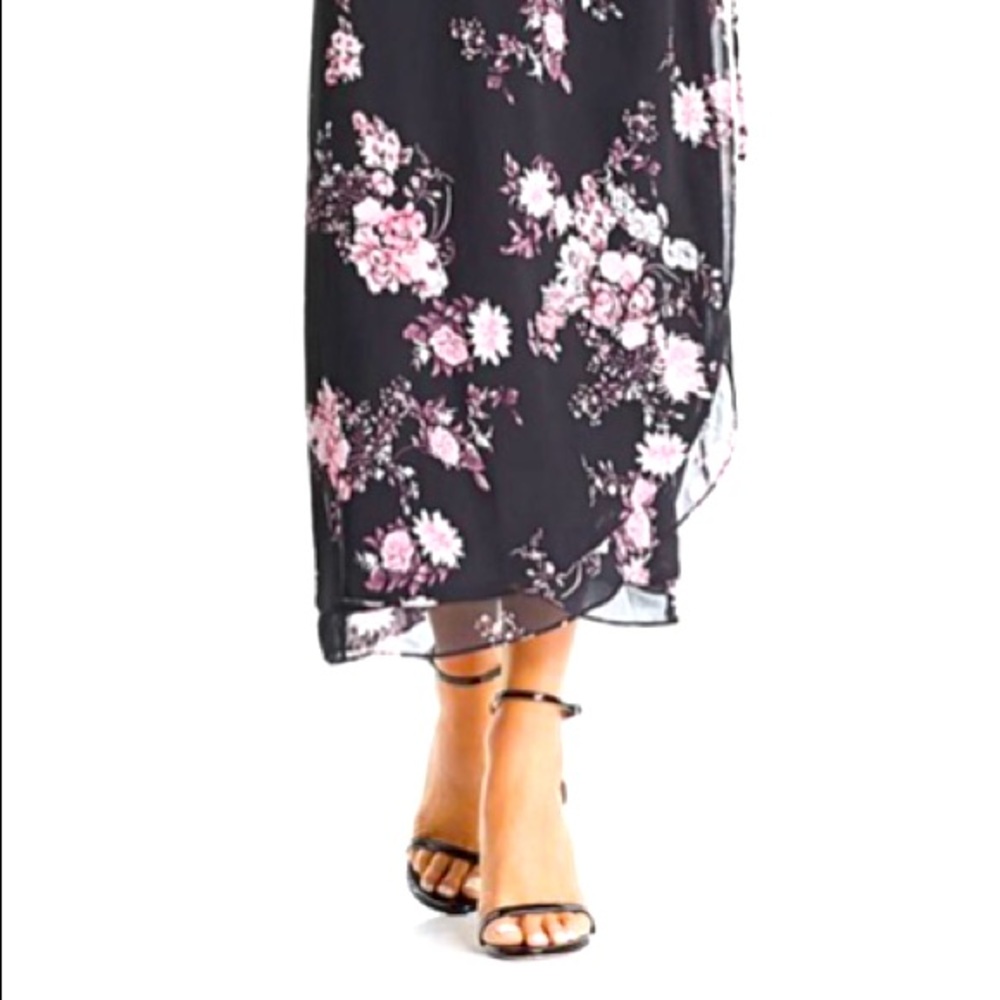 NWT WAYF black floral pink flounce chiffon maxi wrap dress - Picture 14 of 14